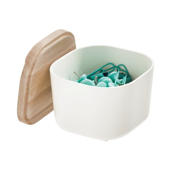 Biely úložný box s vekom z dreva paulownia iDesign Eco, 9 x 9 cm-image-2