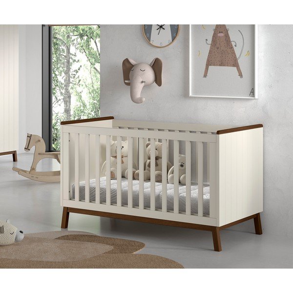 Béžová postieľka z borovicového dreva s odnímateľným bokom/s nastaviteľnou výškou 70x140 cm Sezane – Vipack-image-1