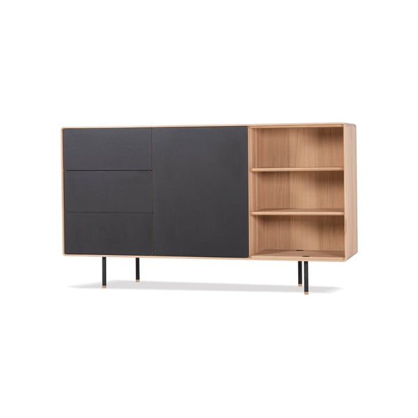 Nízka komoda z dubového dreva v čierno-prírodnej farbe 176x100 cm Fina - Gazzda-image-2