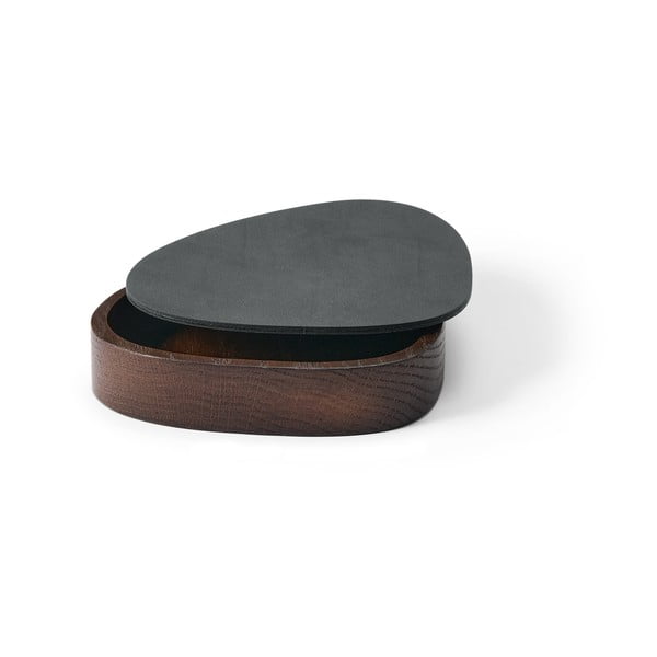 Antracitový/hnedý drevený/z eko kože úložný box s vekom/dekoratívny 14x12,5x3,5 cm Curve Nupo – LIND DNA-image-1