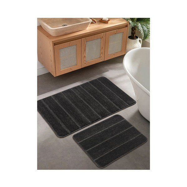 Antracitové kúpeľňové predložky v súprave 2 ks 50x80 cm Yeni Cizgli – Foutastic-image-1