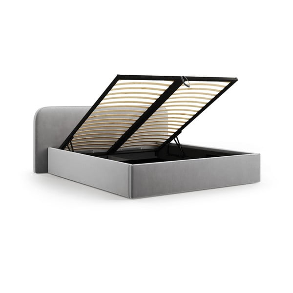 Svetlosivá čalúnená dvojlôžková posteľ s úložným priestorom s roštom 140x200 cm Elizabeth – Micadoni-image-2