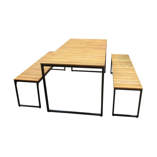 Záhradná súprava stola a 2 lavíc z akáciového dreva s kovovou konštrukciou Ezeis Brick