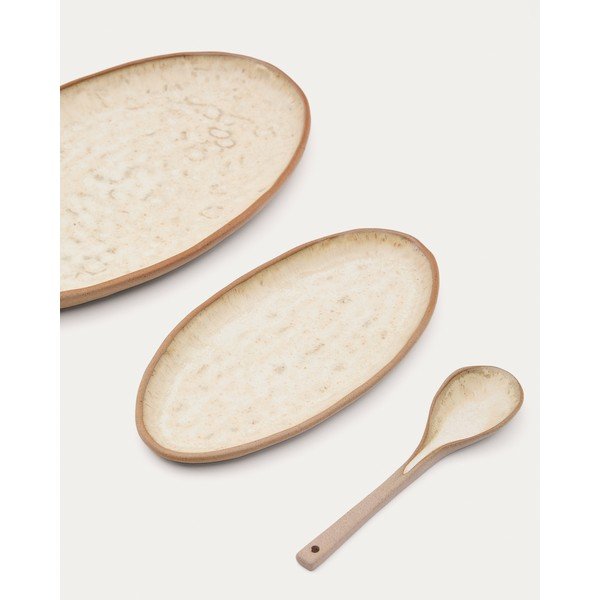 Béžové servírovacie keramické taniere v súprave 3 ks Zunel – Kave Home-image-2