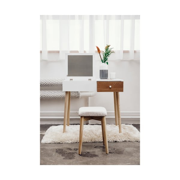 Biely toaletný stolík so zrkadlom, šperkovnicou a stoličkou Bonami Essentials Beauty-image-1