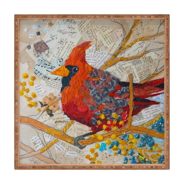 Drevený dekoratívny servírovací podnos Bird, 40 × 40 cm