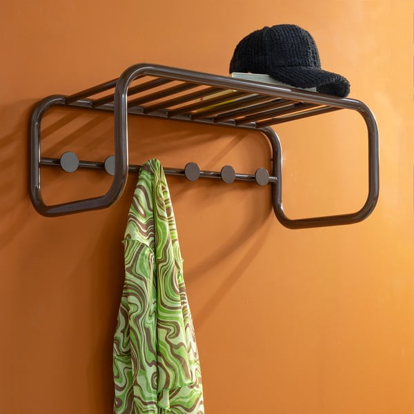 Tmavohnedý kovový nástenný vešiak s poličkou 72 cm Retro – Spinder Design-image-4