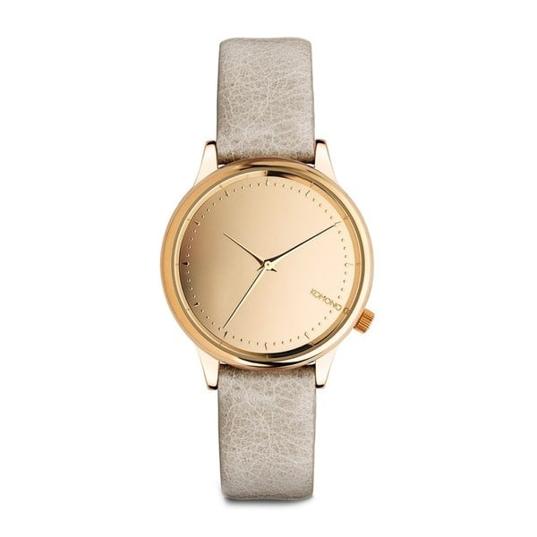 Dámske sivé hodinky s koženým remienkom a ciferníkom vo farbe ružového zlata Komono