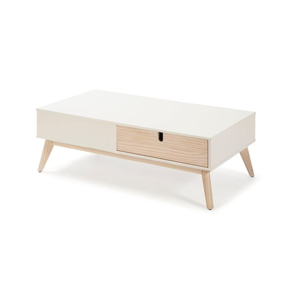 Biely konferenčný stolík s 2 zásuvkami a nohami z borovicového dreva Marckeric Kiara-image-3