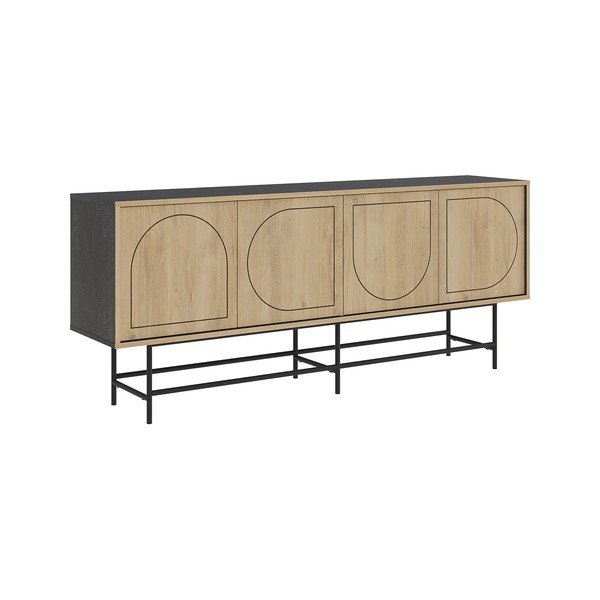 Nízka komoda v dekore duba v čierno-prírodnej farbe 187x77,5 cm Giana – Marckeric