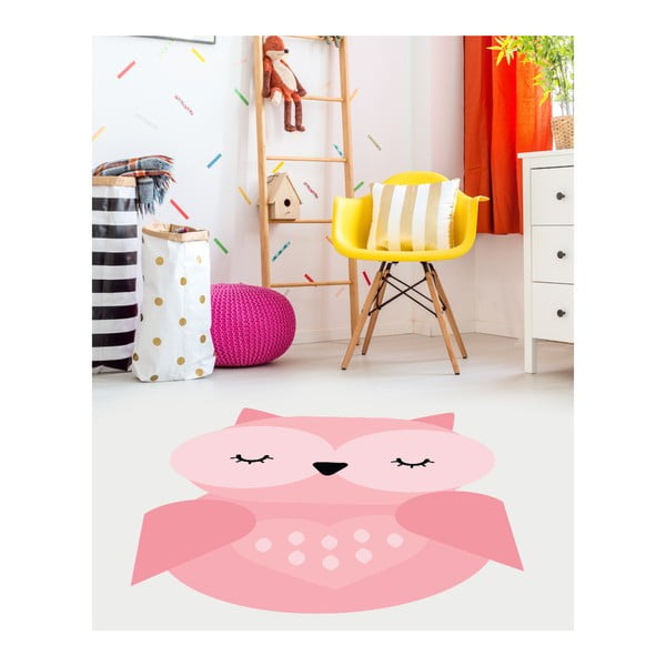 Ružový detský vinylový koberec Floorart Sovička, 70 x 100 cm