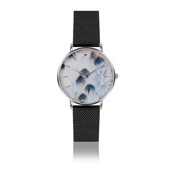 Dámske hodinky s čiernym remienkom z nehrdzavejúcej ocele Emily Westwood Feathers