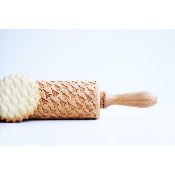 Drevený vianočný embosovaný valček na cesto Valek Trees-image-1