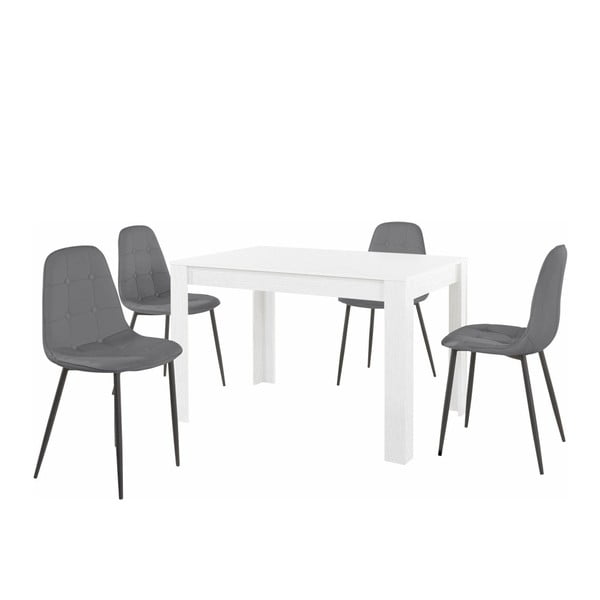 Set bieleho jedálenského stola a 4 sivých jedálenských stoličiek Støraa Lori Lamar