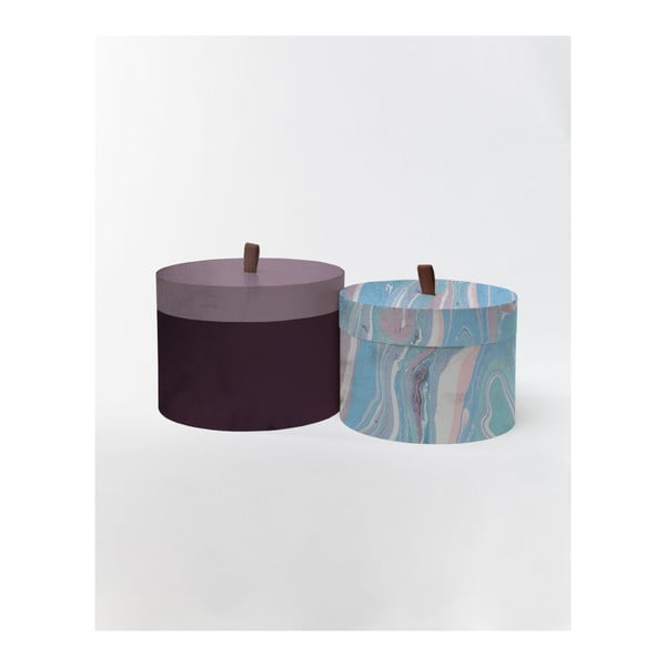 Sada 2 okrúhlych úložných boxov zo zamatu Velvet Atelier Marble