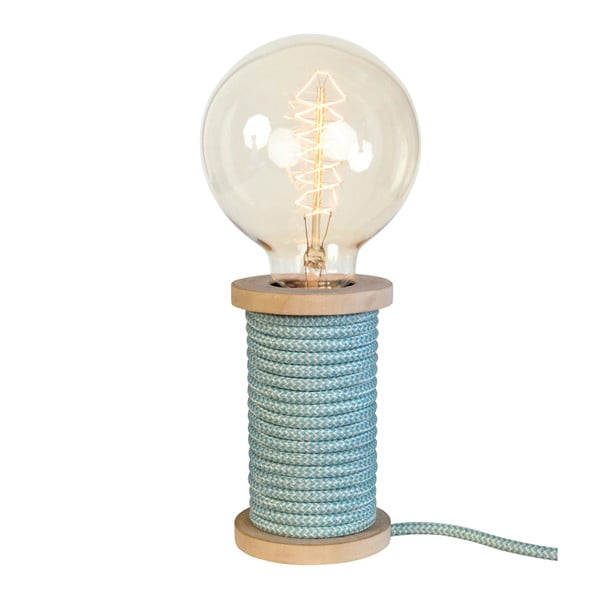 Drevená stolová lampa s modro-bielym sieťovým káblom Opjet Paris Bobino