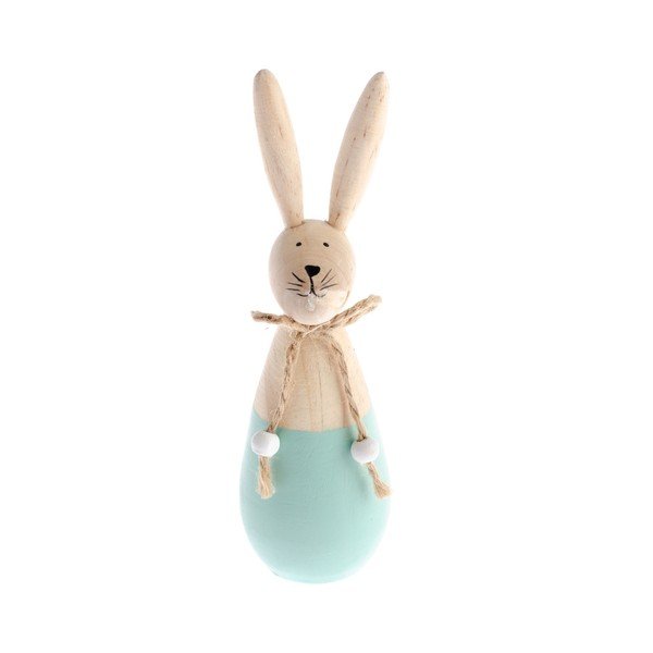 Drevená dekorácia s detailom v modrej farbe Dakls Happy Easter Hare, výška 15 cm