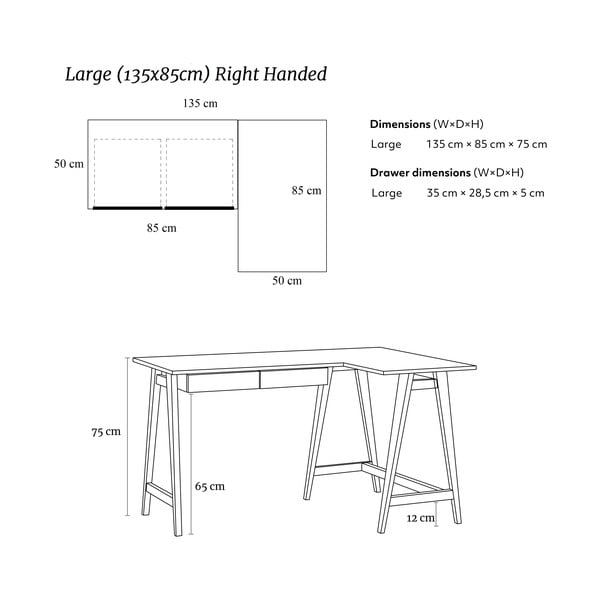 Pracovný stôl s bielou doskou 85x135 cm Luka - Ragaba-image-4