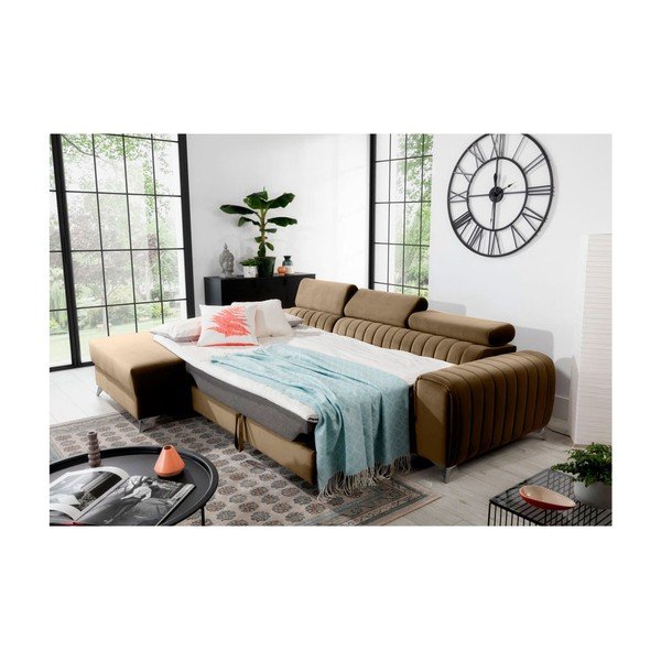 Svetlohnedá zamatová rozkladacia/s úložným priestorom rohová pohovka (ľavý roh/s leňoškou) Grayson – ELTAP-image-4