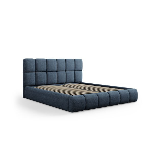 Tmavomodrá čalúnená dvojlôžková posteľ s úložným priestorom s roštom 200x200 cm Bellis – Micadoni Home