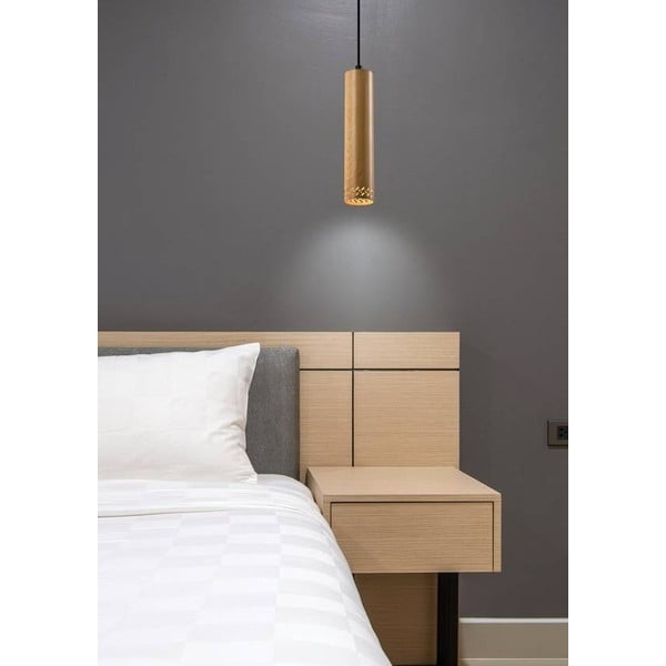Čierne závesné svietidlo s dreveným tienidlom ø 7 cm Tubo – Candellux Lighting-image-1
