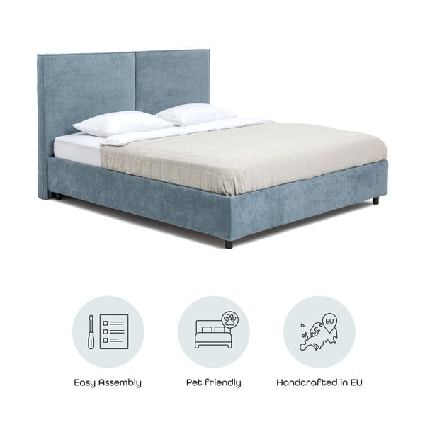 Modrá čalúnená dvojlôžková posteľ s úložným priestorom s roštom 180x200 cm Myra Bold – Bonami Selection-image-4