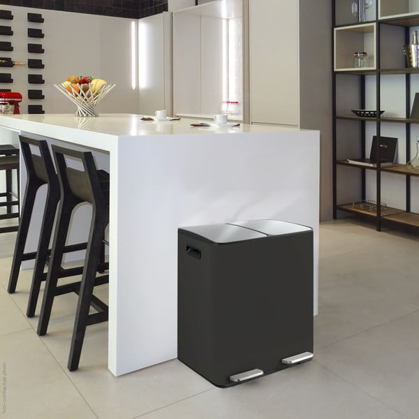Matne čierny oceľový odpadkový kôš 2x20 l na triedený odpad/nášľapný Aliya – Spirella-image-1