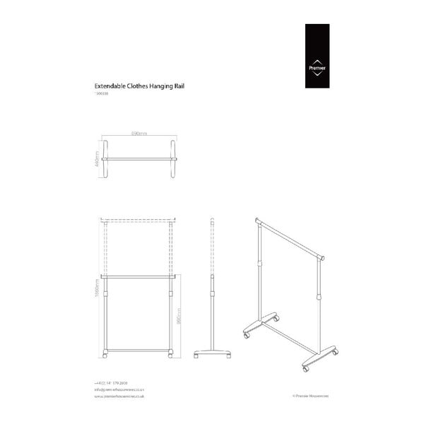 Kovový teleskopický/pojazdný stojan na oblečenie v striebornej farbe – Premier Housewares-image-4