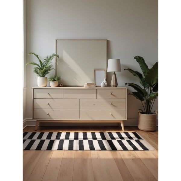 Čierno-biely obojstranný ručne tkaný vlnený koberec 80x150 cm Donna – Hanse Home-image-1