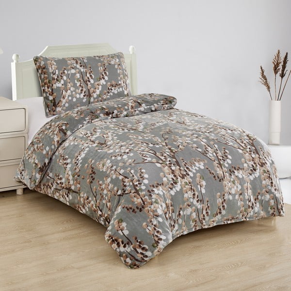 Sivé mikroplyšové obliečky na jednolôžko 140x200 cm Branches – My House