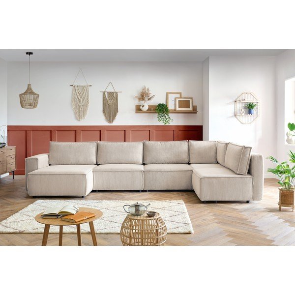 Krémovobiela menčestrová rohová pohovka (pravý roh/do tvaru "U") Nihad modular – Bobochic Paris-image-1