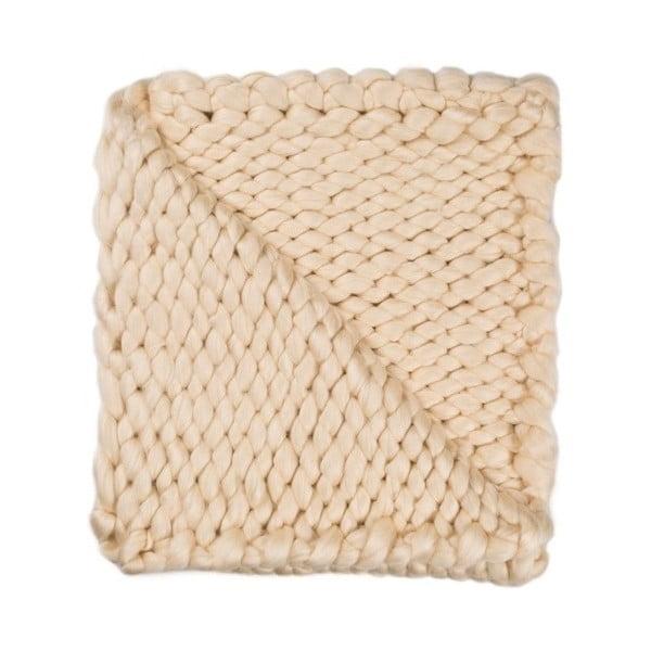 Béžová ručne pletená deka Chunky Plaids, 160 x 210 cm
