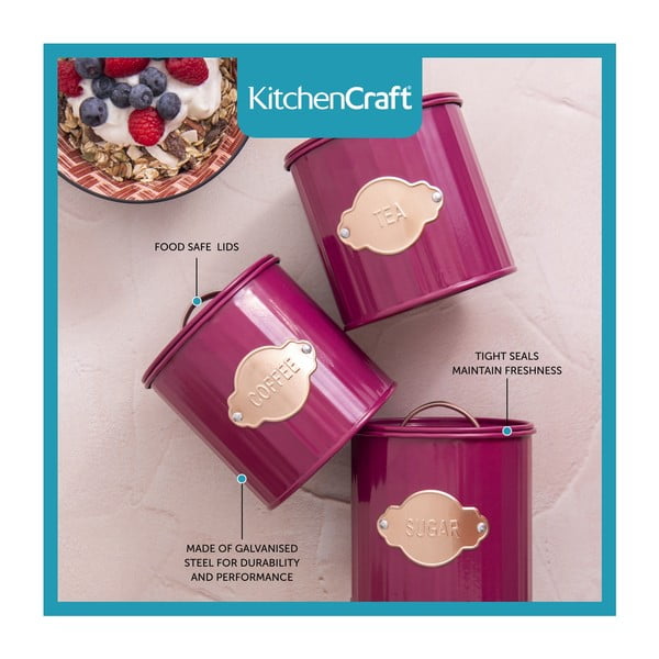 Červené oceľové dózy na potraviny v súprave 3 ks - Kitchen Craft-image-3