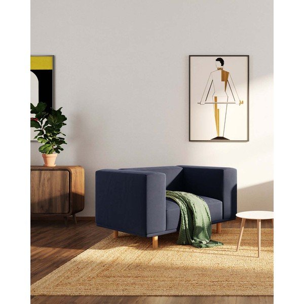 Tmavomodré zamatové relaxačné kreslo Kukumo – Ame Yens-image-1
