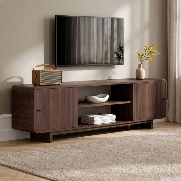TV stolík v dekore orecha v tmavo prírodnej farbe 180x52x34 cm Mirel – Nordure-image-3