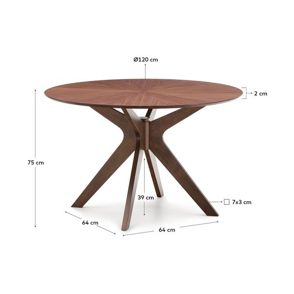 Okrúhly jedálenský stôl s doskou v dekore orechového dreva ø 120 cm Naanim – Kave Home-image-4