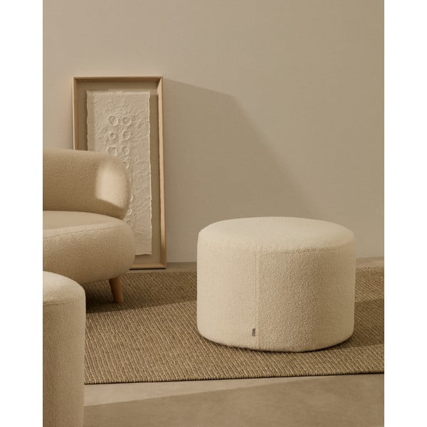 Krémový taburet z textílie buklé Kaeli – Kave Home-image-1