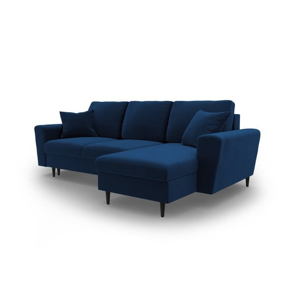 Modrá zamatová rozkladacia/s úložným priestorom rohová pohovka Kyoto – Cosmopolitan Design-image-4