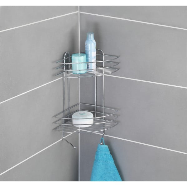 Dvojposchodová pochrómovaná rohová nástenná polička Wenko Exclusive-image-1
