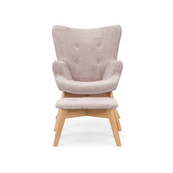 Svetloružové menčestrové kreslo s podnožkou Niko – Ropez-image-3
