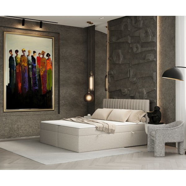 Béžová boxspring posteľ s úložným priestorom 140x200 cm Spencer – Maison de Rêve-image-1