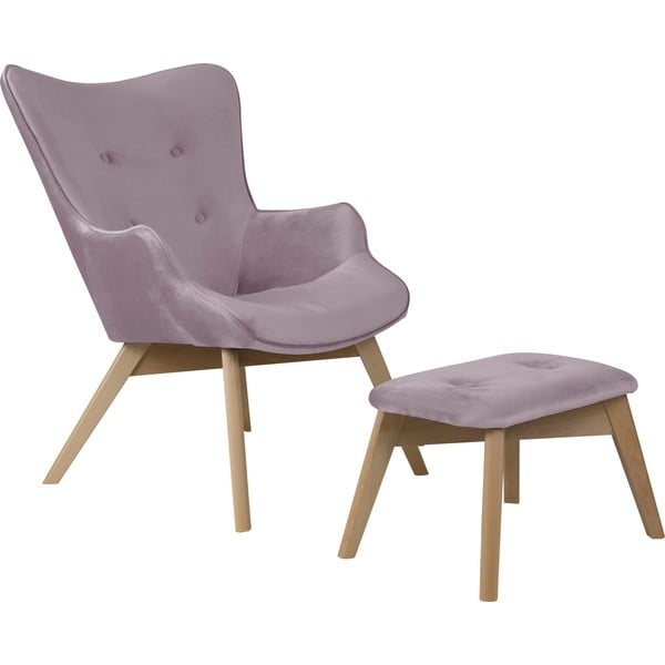 Zamatové kreslo s podnožkou v levanduľovej farbe Niko – Ropez