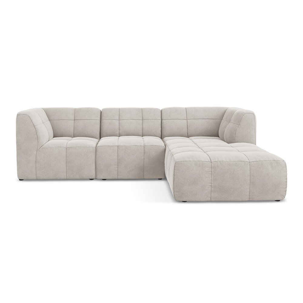 Béžová zamatová rohová pohovka (pravý roh/s leňoškou) Aloha – Makamii