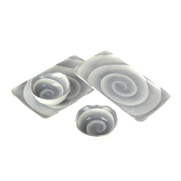 Set 2 keramických tanierov a misky Made In Japan Grey Swirl