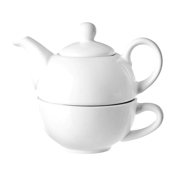 Set bielej kameninovej kanvičky, hrnčeka a sitka na čaj Unimasa Tea