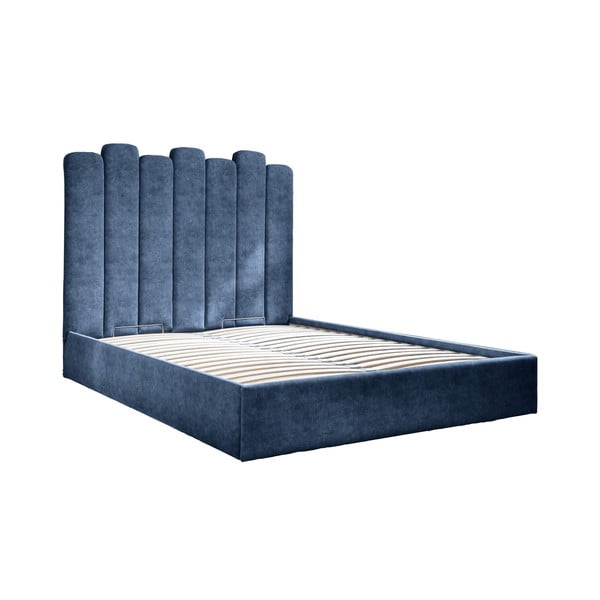 Modrá čalúnená dvojlôžková posteľ s úložným priestorom s roštom 160x200 cm Dreamy Aurora – Miuform