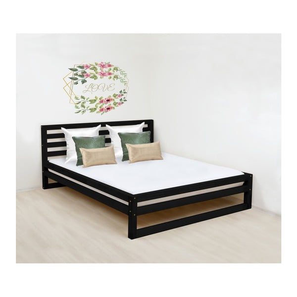 Čierna drevená dvojlôžková posteľ Benlemi DeLuxe, 200 × 190 cm