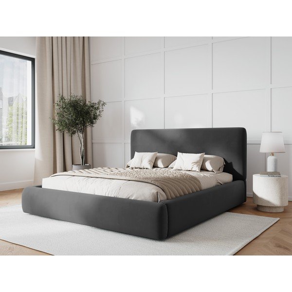 Tmavosivá čalúnená dvojlôžková posteľ s úložným priestorom s roštom 180x200 cm Colonel – Cosmopolitan Design-image-1