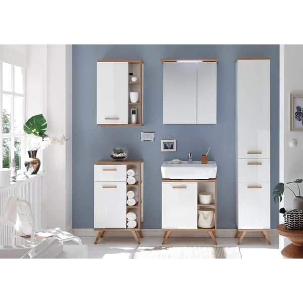 Biela závesná kúpeľňová skrinka so zrkadlom 60x72 cm Set 923 - Pelipal-image-3