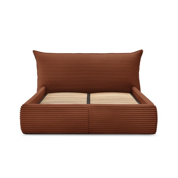 Čalúnená dvojlôžková posteľ v tehlovej farbe s úložným priestorom a roštom 160x200 cm Jade – Bobochic Paris-image-4